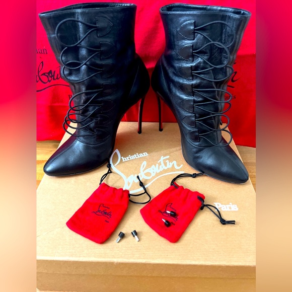 Christian Louboutin French Tutu Button Black Leather Booties Size 36, US 6, USED - Picture 13 of 16